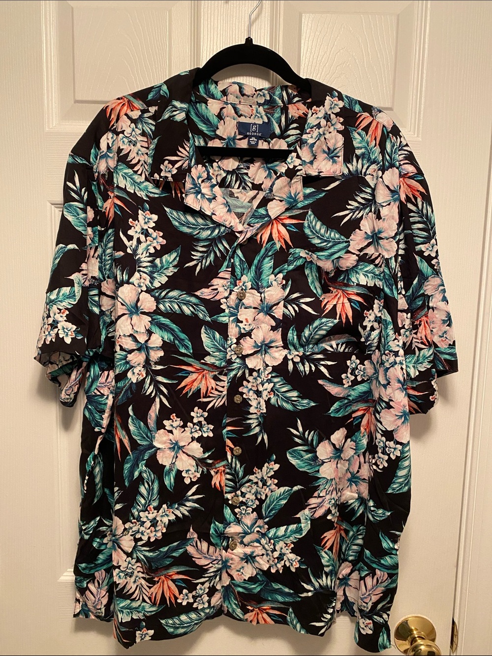 George Men’s Black Tropical Short-Sleeve Button-Down Camp Shirt…size 2XL (50-52)